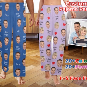 Custom Face Pajama Pants: Personalized Faces Pj Pants, Couple PJs, Person Photo & Name Gift