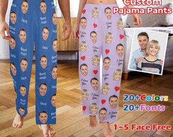 Custom Face Pajama Pants: Personalized Faces Pj Pants, Couple PJs, Person Photo & Name Gift