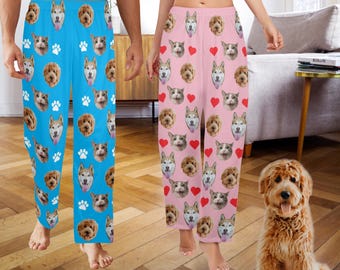Custom Pet Face Pajamas Pants, Personalized Men's Pajamas Pants, Dog Cat Face Pajamas Pants, Women's Pajama Trousers, Dog Lover Gift