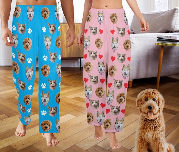 Custom Pet Face Pajamas Pants, Personalized Men's Pajamas Pants, Dog Cat Face Pajamas Pants, Women's Pajama Trousers, Dog Lover Gift