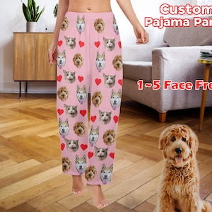 Custom Pet Face Pajamas Pants, Personalized Men&#39;s Pajamas Pants, Dog Cat Face Pajamas Pants, Women&#39;s Pajama Trousers, Dog Lover Gift