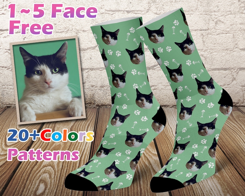 Custom Cat Socks, Cat Photo Socks, Pet Lovers Gift, Cat Gift, Personalized Socks,Cat Gift Socks, Customized Pet Socks, Dog Cat Face Socks image 1