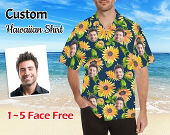 Custom Hawaiian Shirt, Personalized Hawaii Face Shirt, Sunflower Shirt With Face, Birthday Gifts, Beach Party T-Shirts as Holiday Gifts