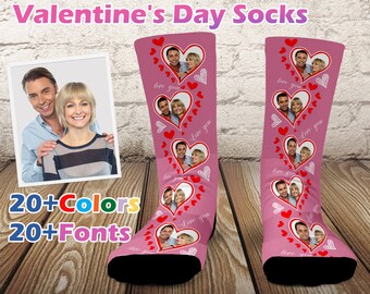 Calcetines personalizados con foto para San Valentín: calcetines con estampado de corazones, regalos para parejas, calcetines para hombre y mujer.