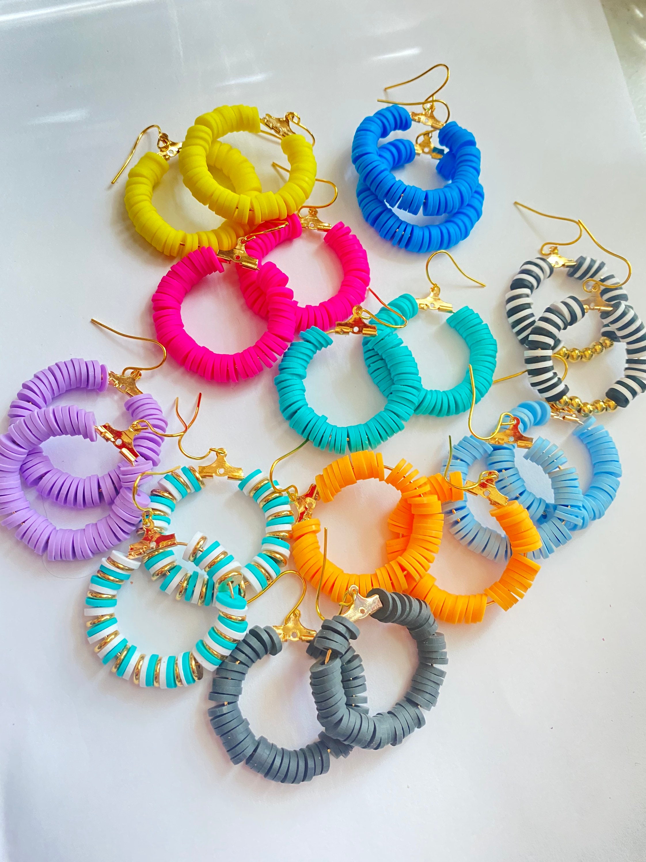 Polymer Clay Hoops Heishi Beaded Hoop Earrings Gold & Heishi Etsy