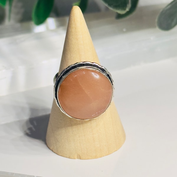 Peach Moonstone Ring-Sterling Silver 925