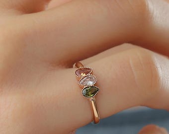 Personalized Birthstone Ring, Silver Family Ring for Mom or Grandma