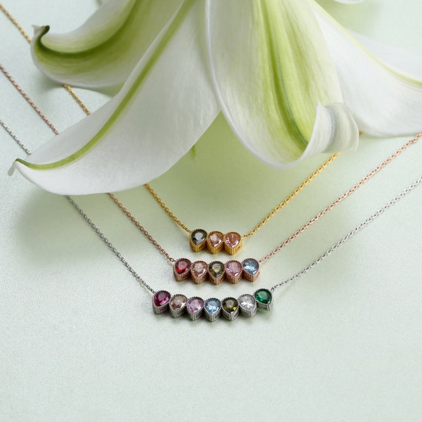 Birthstone Necklace 925 Sterling Silver Personalized Jewelry (1–15 Stones) Custom Dainty Family Necklace