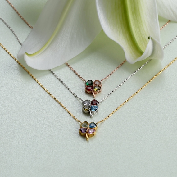 Personalized Clover Birthstone Necklace 