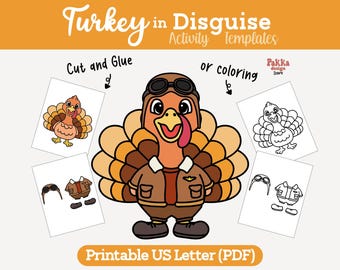 Printable Turkey in Disguise Pilot Coloring Page | Thanksgiving Classroom Activity | Turkey Costume Craft Template for Kids