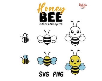 Bee SVG Bundle,Honeybee ,Bumble Bee, Outline and Layered, Clipart Png Files for Cricut, Sublimation Design