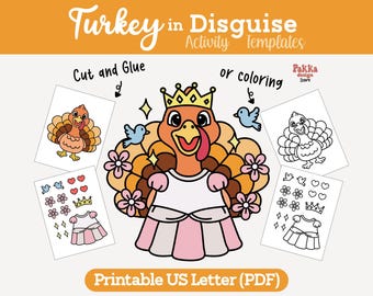 Printable Turkey in Disguise Princess Coloring Page | Thanksgiving Classroom Activity | Turkey Costume Craft Template for Kids