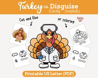 Printable Turkey in Disguise Chemist Coloring Page | Thanksgiving Classroom Activity | Turkey Costume Craft Template for Kids