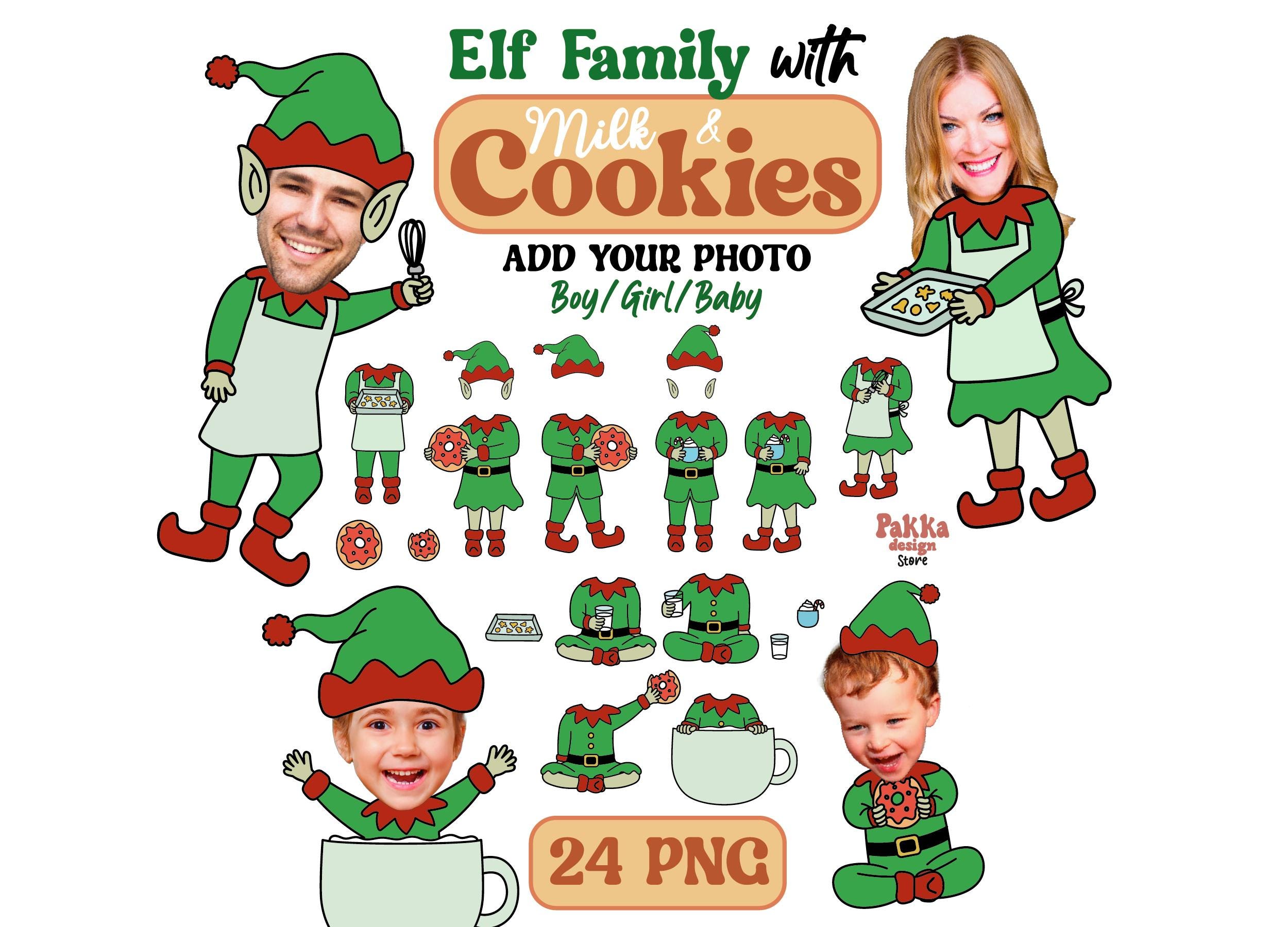 Add Your Photo Christmas Elf with Milk & Cookie Frame, Face Cutout…