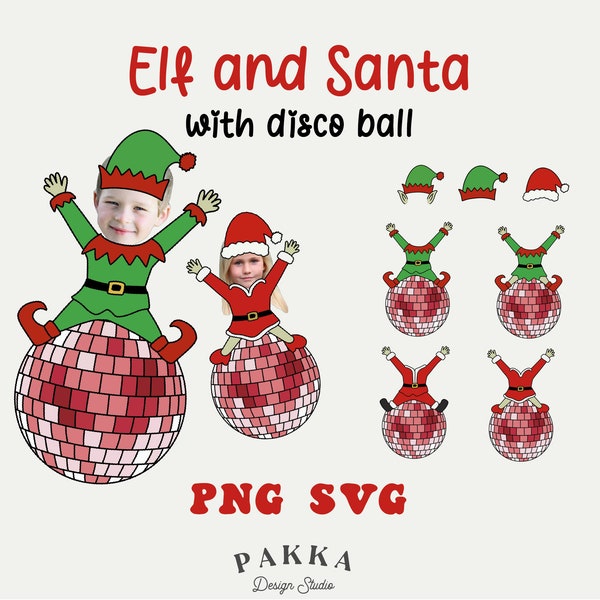 Elf and santa with disco ball, Face Blank Bundle, Photo cut out, Diy Yourself Template, Digital Download, Printable Png for Christmas