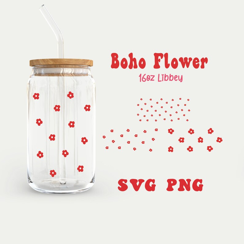 Boho Flower Bundle Svg 16oz Libbey Glass Wrap Template - Etsy
