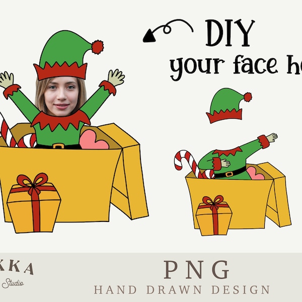 Elf Face Blank in Gift box Bundle, Add Your Own Photo, Diy Template,Printable Png for Christmas Gift