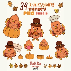 Cute Turkey Clipart Set | Thanksgiving Classroom Decor | Fall Bulletin Board Printables | Autumn Classroom Decorations | PNG Bundle
