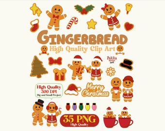 Pepparkaks Clipart PNG-paket | Utskrivbara vinterdesigner för klassrumsdörrdekorationer, julanslagstavlor och sublimering av skjortor