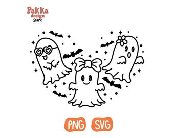 Girly Ghost Heart svg,Spooky Season Svg,Bow,Flower,Retro,Boo Ghost Clip Art, Kids Halloween Shirt Svg,Halloween girl svg,Cricut cut file