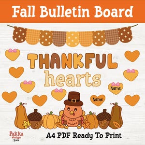 Fall Bulletin Board Kit | Thankful Hearts Theme | Autumn Classroom Decor | Cozy Pumpkin Bulletin Board Ideas for Teachers