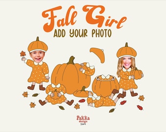 Fall Girl Photo Template, Pumpkin Frame, Add Your Own Photo, Kids Halloween Face Cutout Craft