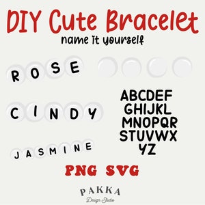 DIY Letter Beads Clip art set, Pulsera de la amistad, Alfabeto, Blanco y negro, Png para sublimación, SVG para corte cricut