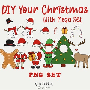 Elf Gesicht leer Mega Bundle, fügen Sie Ihr eigenes Foto, DIY-Vorlage, Weihnachtsmann, Lebkuchen, Weihnachtsmann, Rentier, Zuckerstange, druckbare Png für Weihnachtsgeschenk
