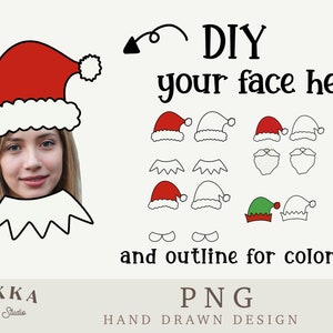 Elf Yourself, Elf Face Blank Bundle, Santa Hat, Add Your Own Photo, Diy Template,Printable Png for Christmas Gift