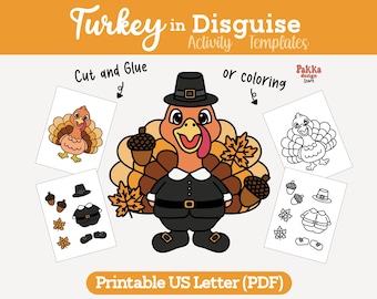 Printable Turkey in Disguise Pilgrims Coloring Page | Thanksgiving Classroom Activity | Turkey Costume Craft Template for Kids