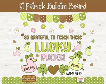 Anslagstavla för St Patricks Day | Lucky Ducks klassrumsdörrdisplay | Utskrivbar dekorationsmall