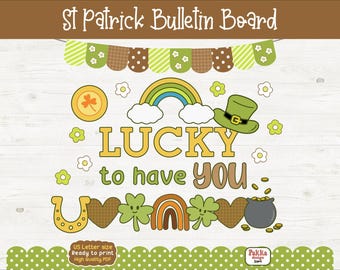 Dekoration för klassrummet till St Patricks Day | Mall för utskrivbar anslagstavla i mars | Dörrdisplay för skolan