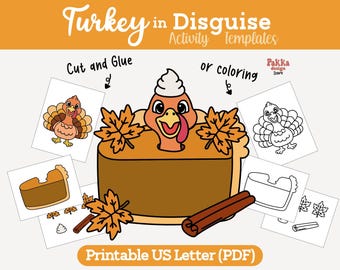 Printable Turkey in Disguise Pumpkin cake Coloring Page | Thanksgiving Classroom Activity | Turkey Costume Craft Template for Kids