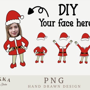 Santa Girl Face Blank Bundel, Voeg uw eigen foto, Diy Template, Fotokaart, Frame, Afdrukbare Png voor kerstcadeau