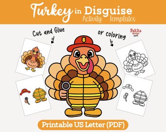 Printable Turkey in Disguise Firefighter Coloring Page | Thanksgiving Classroom Activity | Turkey Costume Craft Template for Kids
