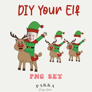 Elf Face Blank with Reindeer Bundle, Add Your Own Photo, Elf photo ornament, Funny Elf Prop, Printable Png for Christmas Gift