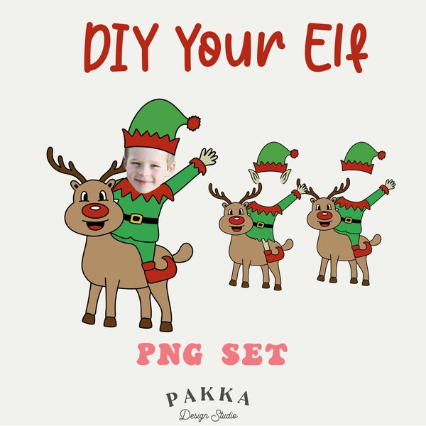 Elf Face Blank with Reindeer Bundle, Add Your Own Photo, Diy Template, Digital Sticker, Funny Elf Prop, Printable Png for Christmas Gift