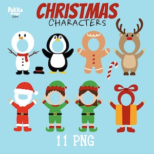 Bundel kerstpersonages, voeg je eigen foto toe, doe-het-zelfsjabloon, foto uitgesneden, elf zelf, bulletinboard, afdrukbaar png-bestand voor kerstcadeau