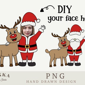 Santa Face Blank Bundel met Rendier, Voeg uw eigen foto, Diy Template, Afdrukbare Png voor kerstcadeau