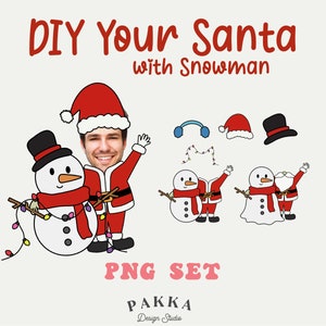 Santa Face lege bundel met sneeuwpop, voeg je eigen foto toe, doe-het-zelf-sjabloon, afdrukbare png voor kerstcadeau, digitale download