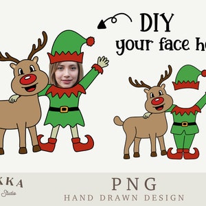 Elf Face Blank Bundle with Reindeer, Add Your Own Photo, Diy Template,Printable Png for Christmas Gift