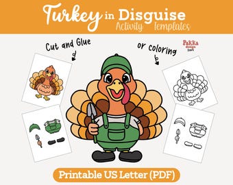 Printable Turkey in Disguise Gardener Coloring Page | Thanksgiving Classroom Activity | Turkey Costume Craft Template for Kids