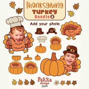 Thanksgiving Turkey Photo Craft, Add Your Face Template, Kids Fall Craft, Pumpkin Frame, Autumn Bulletin Board Decor Bundle