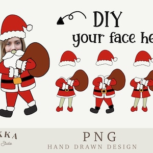 Grappige santa gezicht leeg met tas bundel, voeg uw eigen foto, diy sjabloon, fotokaart, frame, afdrukbare png voor kerstcadeau