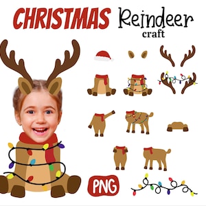 Aggiungi la tua foto di Natale, Renna te stesso, Lavoretto di Natale per bambini Decorazione bacheca, Foto ritagliata, Ornamento Rudolph