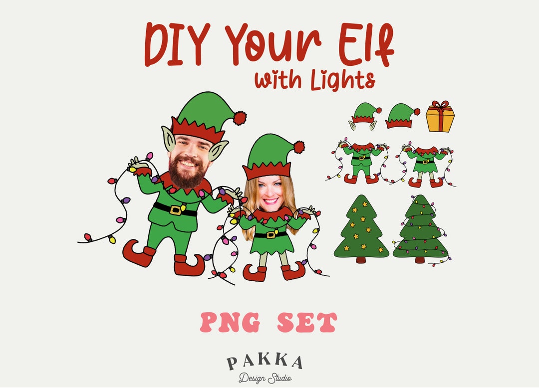 Elf Face Blank With Christmas Lights Bundle Add Your Own Photo funny