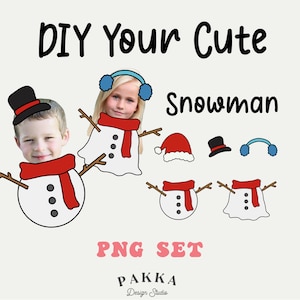 NIEUW!! Lege bundel sneeuwpopgezicht, voeg je eigen foto toe, doe-het-zelfsjabloon, digitale sticker, fotokaart, lijst, grappig afdrukbaar png-bestand voor kerstcadeau