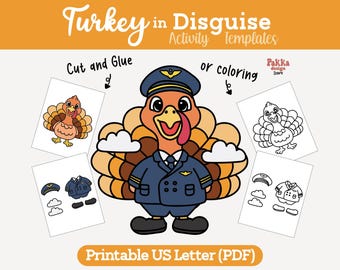 Printable Turkey in Disguise Pilot Coloring Page | Thanksgiving Classroom Activity | Turkey Costume Craft Template for Kids