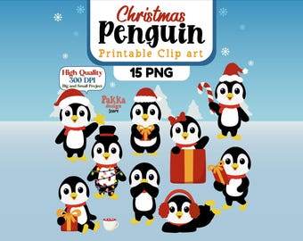 Julpingvin PNG-paket | Redigerbar clipart för utskrivbara kort, dörrdekorationer till klassrum, tröjor och anslagstavlor | Sublimeringsdesign