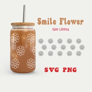 Retro smile flower svg,Beer Can Glass svg,16oz Libbey Cup Wrap svg, Hippie,Boho glass svg,cricut cut file
